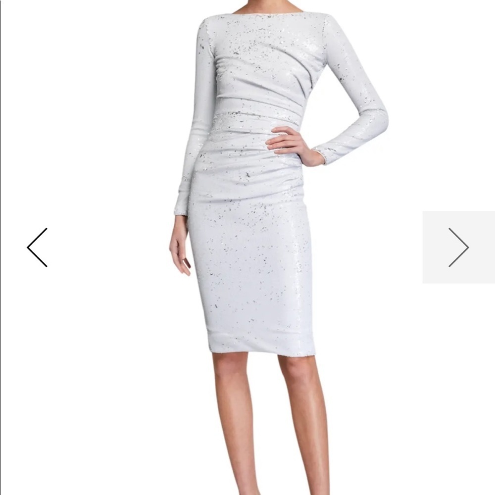 DRESS THE POPULATION WHITE SEQUIN DRESS